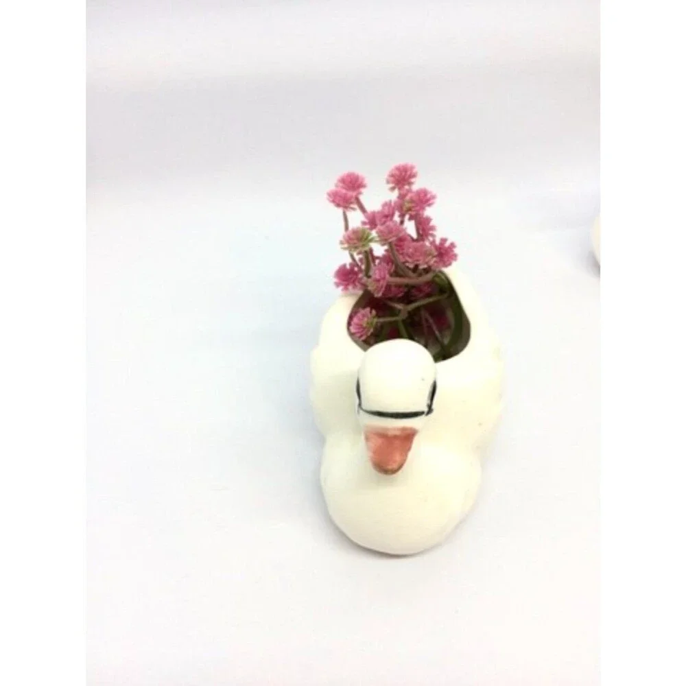 VINTAGE SWAN PLANTERS White Ceramic Pair Made In Japan MCM Bird Figurines